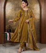 Royal mustard gold silk gown set with dupatta