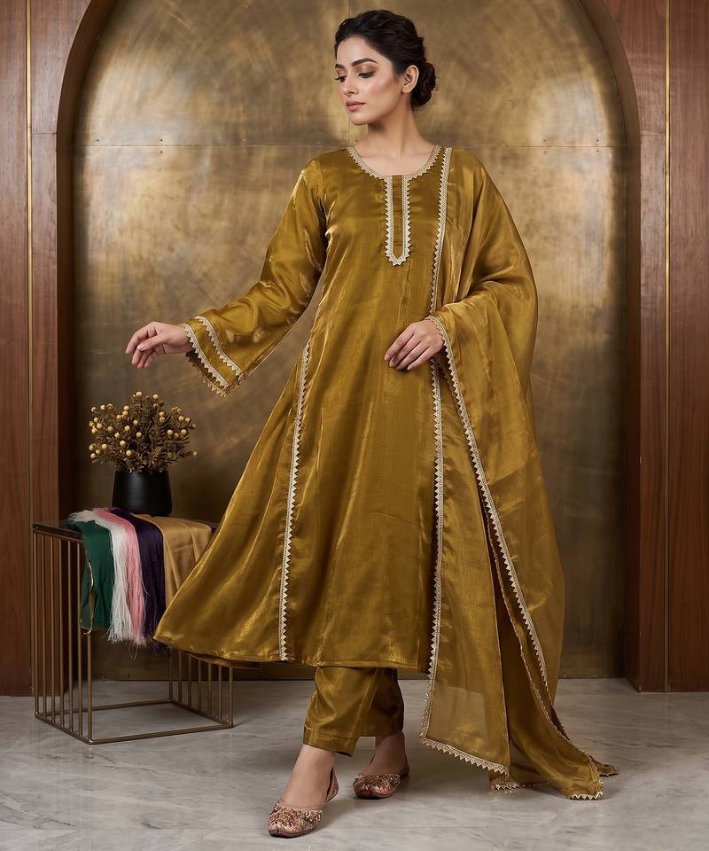 Royal mustard gold silk gown set with dupatta