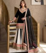 Elegant black sharara suit with heavy embroidered border dupatta