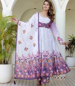 Lavender floral print anarkali suit with matching dupatta