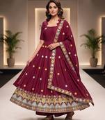Elegant maroon flared anarkali dress with heavy border dupatta