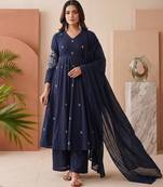 Ethnic navy blue anarkali with matching dupatta