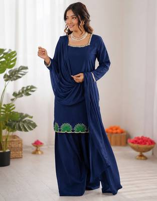 Blue american silk thread with sequence farshi plazzo suit 2