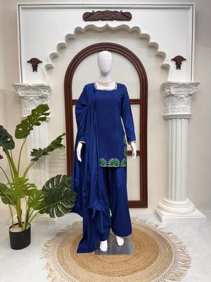 Blue american silk thread with sequence farshi plazzo suit 3