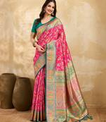 Pink Jacquard Silk Rich Woven Zari Border With Traditional Paisley Design Saree For Women