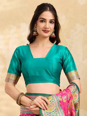 Pink Jacquard Silk Rich Woven Zari Border With Traditional Paisley Design Saree For Women 5