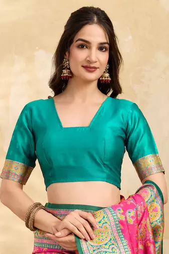 Pink Jacquard Silk Rich Woven Zari Border With Traditional Paisley Design Saree For Women