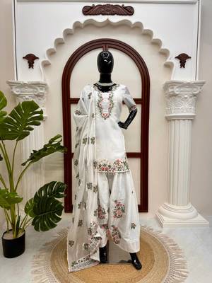 Off white fendy silk thread work farshi plazzo suit 1