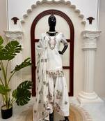 Off white fendy silk thread work farshi plazzo suit