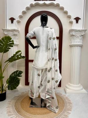 Off white fendy silk thread work farshi plazzo suit 2