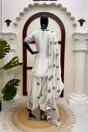 Off white fendy silk thread work farshi plazzo suit