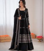 Black fendy silk thread with sequence anarkali suit