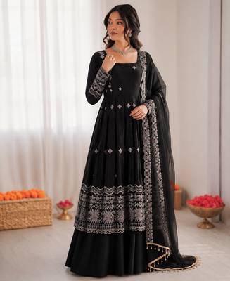 Black fendy silk thread with sequence anarkali suit 2