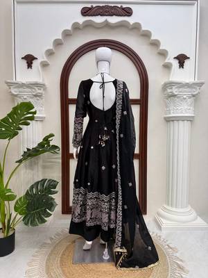 Black fendy silk thread with sequence anarkali suit 4