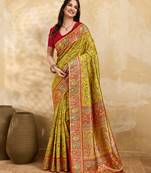 Parrot Jacquard Silk Rich Woven Zari Border With Traditional Paisley Design Saree For Women