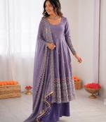 Lavender fendy silk thread with sequence anarkali suit