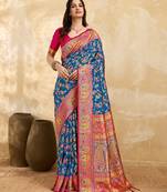 Blue Jacquard Silk blend Rich Woven Zari Border With Traditional Paisley Design Saree For Women