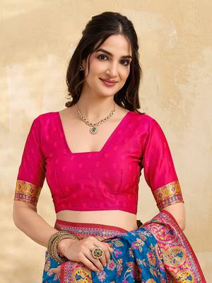 Blue Jacquard Silk blend Rich Woven Zari Border With Traditional Paisley Design Saree For Women 5