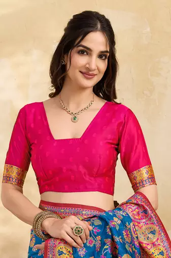 Blue Jacquard Silk blend Rich Woven Zari Border With Traditional Paisley Design Saree For Women
