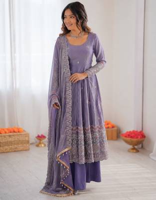 Lavender fendy silk thread with sequence anarkali suit 2