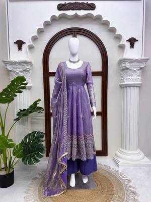 Lavender fendy silk thread with sequence anarkali suit 3