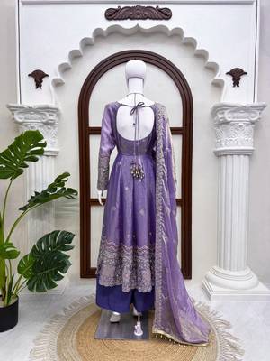 Lavender fendy silk thread with sequence anarkali suit 4