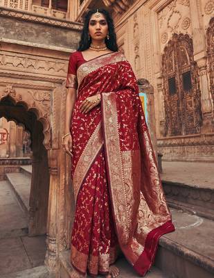 Maroon art silk saree with blouse piece 1