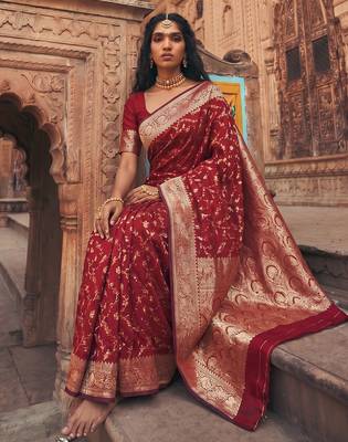 Maroon art silk saree with blouse piece 2
