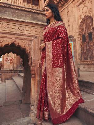 Maroon art silk saree with blouse piece 3