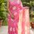 Pink linen gold piping digital print saree with blouse piece