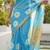 Sky blue linen gold piping digital print saree with blouse piece