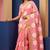 Pink linen gold piping digital print saree with blouse piece