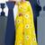 Yellow linen gold piping digital print saree with blouse piece