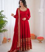 Red vichitra silk thread with sequence anarkali suit