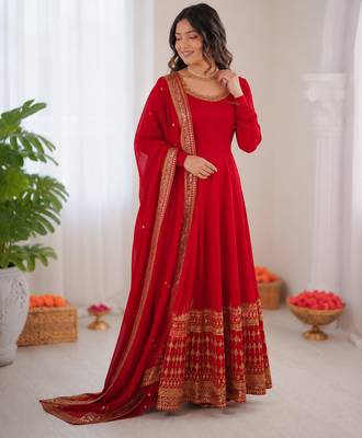 Red vichitra silk thread with sequence anarkali suit 2