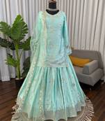 Light sky blue japan satin thread with sequence lehenga style suit