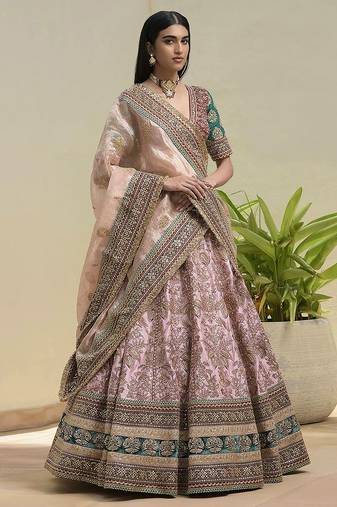 Pink Satin Heavy Embroidery Sequence work Bridal Lehenga Choli with Dupatta For Women
