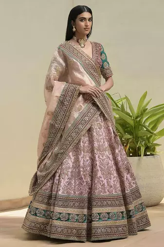 Pink Satin Heavy Embroidery Sequence work Bridal Lehenga Choli with Dupatta For Women