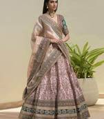 Pink Satin Heavy Embroidery Sequence work Bridal Lehenga Choli with Dupatta For Women