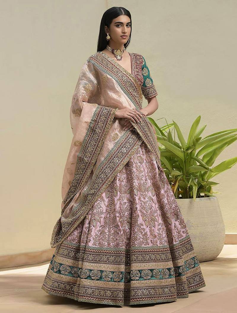 Pink Satin Heavy Embroidery Sequence work Bridal Lehenga Choli with Dupatta For Women