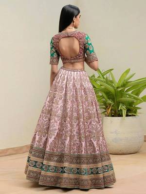 Pink Satin Heavy Embroidery Sequence work Bridal Lehenga Choli with Dupatta For Women 2