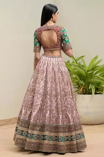 Pink Satin Heavy Embroidery Sequence work Bridal Lehenga Choli with Dupatta For Women