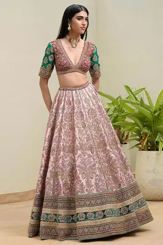 Pink Satin Heavy Embroidery Sequence work Bridal Lehenga Choli with Dupatta For Women