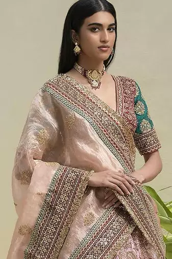 Pink Satin Heavy Embroidery Sequence work Bridal Lehenga Choli with Dupatta For Women