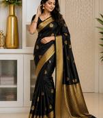 Black color art silk blend sarees with blouse