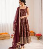 Deep maroon chanderi jacquard butti designer anarkali suit