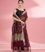 Dark maroon premium kota doria silk saree with zari work