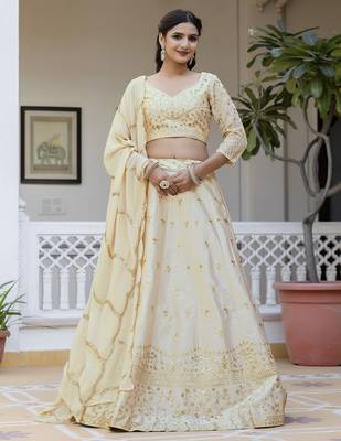 Beige embroidered lehenga choli with dupatta 1