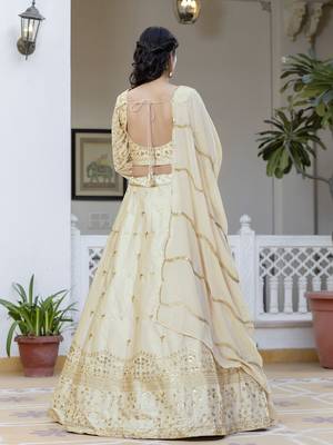 Beige embroidered lehenga choli with dupatta 2