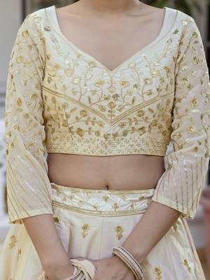 Beige embroidered lehenga choli with dupatta 5